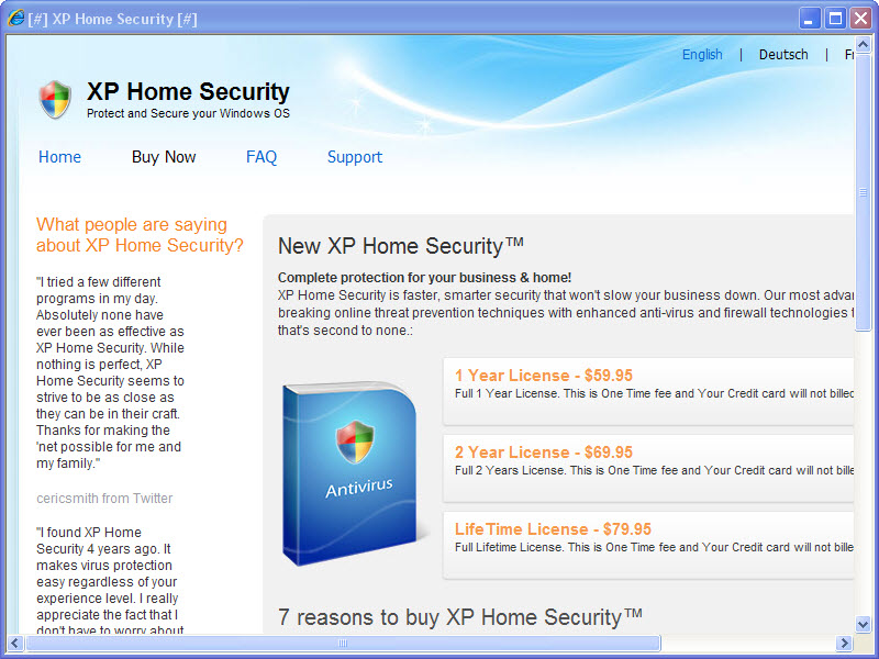buy XP Home Security 2011 web page